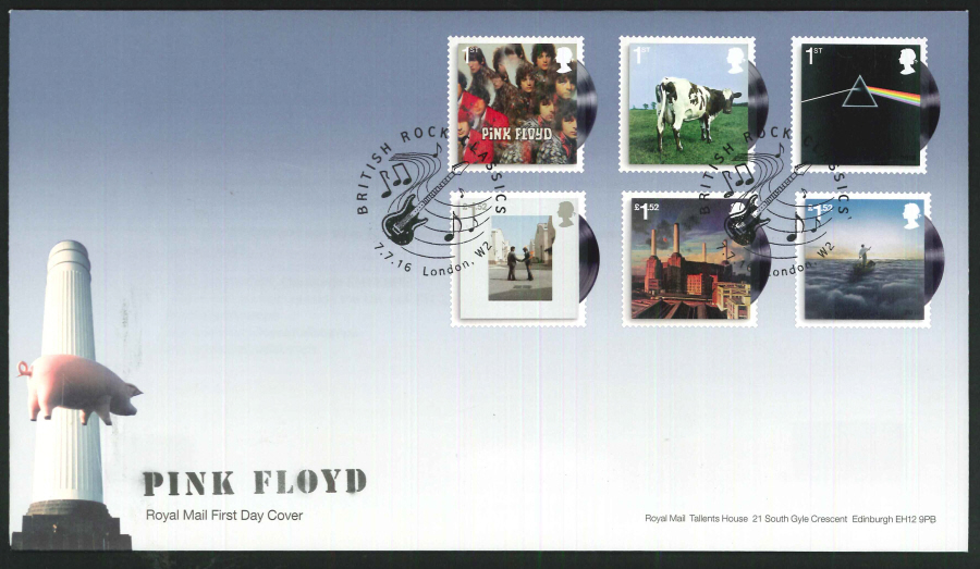 2016 - Pink Floyd, First Day Cover, British Rock Classics, London W2 Postmark